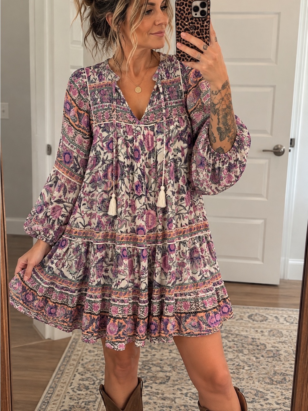 Talulah Floral Boho Mini Dress Bell Sleeve M